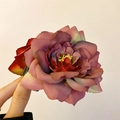 Detailed macro view of 3D fabric rose hair claw clip with multi-layer pink gradient petals - Red Rose Flower Claw Clip