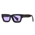 Retro irregular polygon sunglasses with black frames and purple lenses in a 45-degree view - Black Frame Purple Lens