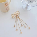 Golden geometric hair claw clip with long amber bead tassels for elegant hairstyling - Model H Gold 7cm