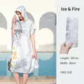 Microfiber beach poncho with hood featuring grey marble pattern and ICEBERG logo - One Size / Button Style - Ice and Fire