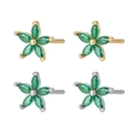 925 silver flower stud earrings with green marquise zircon in gold and silver finish - Gold / Green Zircon
