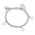 Double-layered silver bracelet with butterfly and star pendants on a sleek snake chain - Silver