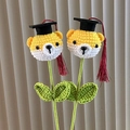 Handmade crochet shiba inu graduation flower bouquet with academic cap and tassel - Doctoral Cap Shiba Inu