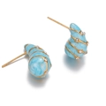 Elegant gold earrings with blue water drop texture and sparkling rhinestones - Blue Enamel Water Drop Rhinestone Earrings 852-lan