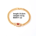 Golden Cuban link bracelet featuring a rectangular red stone surrounded by zircon - Gold + Oval Rose Red Zircon