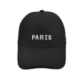 Detailed view of PARIS embroidery on high-quality black cotton baseball cap surface - M (56-58cm) / Black