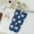 Dikke marineblauwe koraalvlies kerstsokken met kerstmanpatronen voor dames en meisjes - Eén Maat(35-39) / Blauwe Kerstman