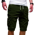 Legergroene heren cargo shorts met trekkoord en grote zijzakken met klep - S / Bottoms / Legergroen