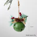 Green Christmas iron bell with pine needles and red berries for holiday tree decoration - Green Large Round Bell