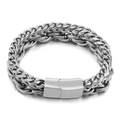 Men's double-layered silver titanium steel wheat chain bracelet with magnetic buckle - Silver Double Weave Style (KB146222-KFC)