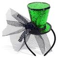 Saint Patrick's Day green sequined mini top hat headband with black rose and veil - Dark Green Ribbon Mesh Bowknot