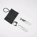 Foldable stainless steel spoon and fork set with black portable storage pouch - Folding Spoon and Fork Set with Black Bag