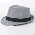 Chapeau fedora pour hommes à rayures noires et blanches avec un ruban décoratif noir - M (56-58cm) / Noir