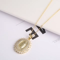 Gold plated Virgin Mary necklace with oval pendant and micro-pave zircons - Necklace-2