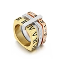 Three-tone square Roman numeral ring set with gold, rose gold and pave diamonds - US 7 / Triple Layer Square Roman Numeral Style (KR104480-K) / Three Colors