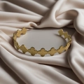 Vintage gold-finish flower cuff bracelet with hammered texture on champagne silk - f33 Clover Hammered Style / Gold