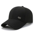 Men's black cotton baseball cap featuring silver SPORT metal plate and curved stitching - Adjustable / Black