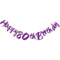 Sparkling purple glitter Happy 80th Birthday banner garland for festive party decoration - 80th Birthday Glitter Style / Purple