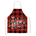 Red and black plaid Christmas apron with Let it SNOW and Happy Holidays print - A10-Red Black Plaid Snowflake Text