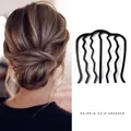 Verbeterde grote zwarte golfvormige haarkam voor elegante knotstyling en fixatie - IJzer / OPP-zak / Grote 7-Tands (Zwart)