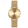 Elegant women's gold quartz watch with minimalist sunray dial and mesh strap - Gold