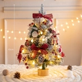 Snow-flocked 45cm mini Christmas tree with warm LED lights and red bow ornaments - Burgundy Snow / 45cm