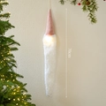 Pink glowing Christmas Santa ornament with long white beard and 70cm hanging length - Small Pink Velvet