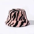 Modischer Fischerhut mit Zebra-Muster in Rosa und Schwarz aus weichem Kunstpelz - Rosa (Rosa-Schwarz Zebra)