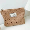 Beige corduroy makeup bag with brown flower pattern and TIME TO PARTY label - Light Coffee Floral