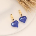 Blue heart evil eye earrings in gold finish set on a white ceramic plate background - 2# Royal Blue
