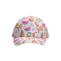 White baseball cap for kids featuring colorful all-over fruit prints like watermelon and pineapple - White Fruit Party