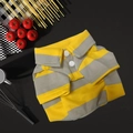 Breathable yellow and grey striped pet polo shirt for small dogs and cats in a kitchen setting - Yellow Plaid