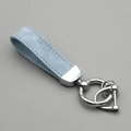 Blue suede leather keychain with silver hardware and detailed stitching decoration - Blue/Silver