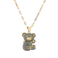 Collana con ciondolo a orsetto dorato con strass micro-incastonati blu e neri su bianco - Blu