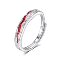 S925 sterling silver couple ring with red enamel wave pattern and fish scale texture - Fdjz-485-men's / Adjustable Open