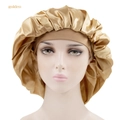 Golden satin sleeping bonnet with wide elastic band for hair care and friction reduction - Gold