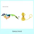 Plush chirping bird cat toy with colorful feathers and a long yellow elastic rope variant - Silver-eared Mesia with Elastic Rope