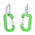Retro silver earrings featuring green carabiner pendants and micro-pave cubic zirconia - Green