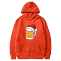 Bright orange Christmas hoodie with festive beer mug print and drawstring hood - S / Tops / Bright Orange - Santa Hat Beer Mug Cartoon (55)