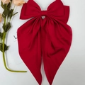 Elegant large red satin bow hair clip with vintage streamer for women hairstyles - Burgundy