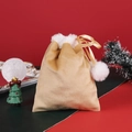 Goldener Weihnachtsbeutel aus Samt mit weißem Pelzbesatz und Kordelzug für Geschenke - 14*17cm / Gold