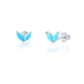 Macro detail of S925 sterling silver stud earrings with marquise-cut turquoise stones - Silver Tone/Turquoise Zirconia