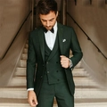 Slim fit men's dark green 3-piece tuxedo suit with double-breasted vest and black bowtie - XXS / Green