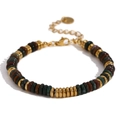 Bracelet perlé plaqué or 18 carats avec pierres naturelles vert foncé et rouge-brun - Or-Pierre Vert Gris