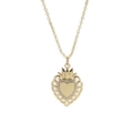 Golden heart pendant necklace with crown design and zircon stones on a fine chain - Gold Crown Filigree Heart Style (YS-231117-5)