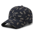 Donkerblauwe honkbalpet met gouden AR-borduurwerk en Sport World Fashion-printpatroon - Verstelbaar / Marineblauw