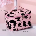 Pink cow print cosmetic bag with handle and dual zippers measuring 21.5x15.5x16.5 cm - Pink Large Square