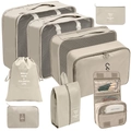 8-piece beige travel luggage organizer set with waterproof mesh bags and toiletry pouch - Digital & Toiletry 9-Piece Set / Beige