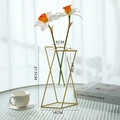 Nordic geometric gold metal frame vase with glass tube insert, height 21.5cm for desk decor - Tall Rhombus Vase + 2 White Narcissi / Gold