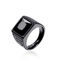 Vintage stainless steel signet ring for men featuring a square black gemstone inlay - Black / Black Zirconia